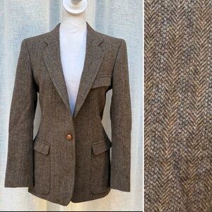 Basile Brown blue herringbone vintage wool single button blazer